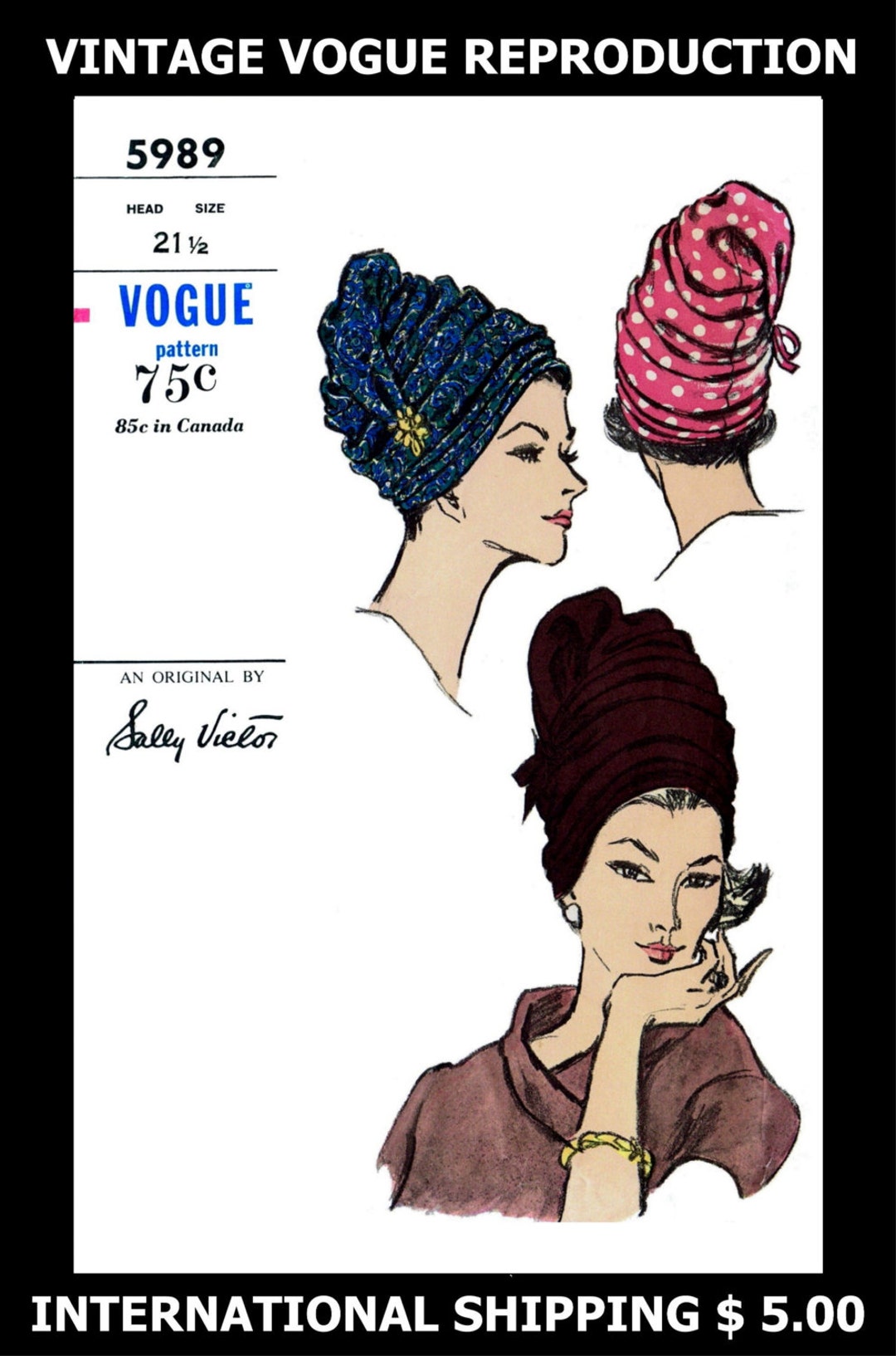 5989 Vint Vogue Designer SALLY VICTOR Sexy Soft TURBAN Hat Cap Fabric ...