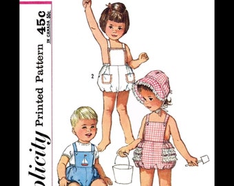 Size 3 PLAYSUIT Ruffled Romper Sewing Pattern 1950's SIMPLICITY #5007 Unisex Kids Child Girls Boys Beach Sunsuit Play Suit *REPRODUCTION*