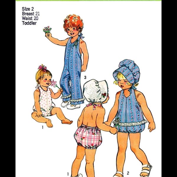 SIMPLICITY 6418 Sewing Pattern PLAYSUIT Ruffled Romper Bonnet Hat Kids Child Girls Sunsuit Play Suit *REPRODUCTION* Toddler pk ~6mths~1~2~3~