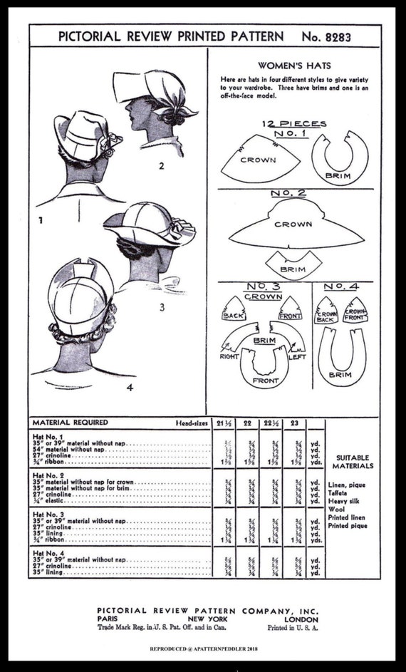 Pictorial Review 8283 Unique Hat Cap Fabric Sewing Pattern Chemo Cancer Alopecia