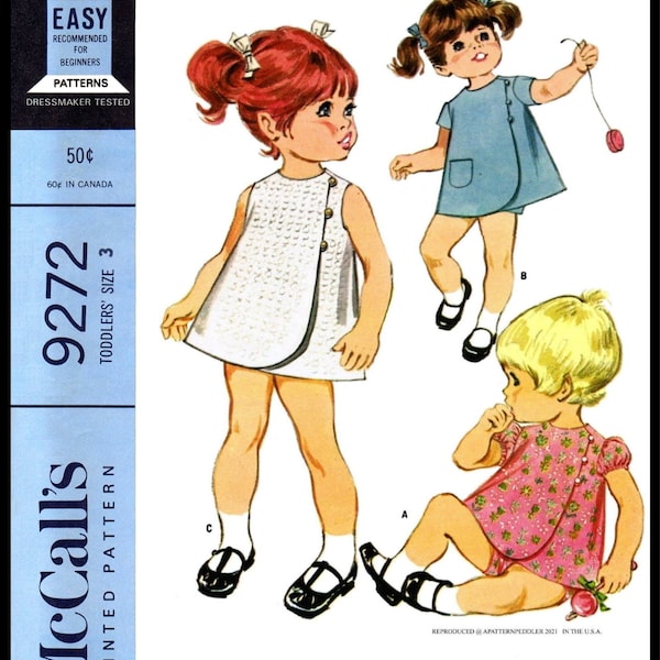 McCall's # 9272 Easy 3 Style Dress Frock & Shorts Material Fabric Sewing Pattern Child Girl Toddler ~Reproduction~ Pick Vintage Beginner