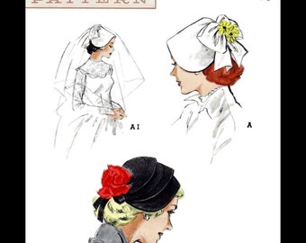 BUTTERICK # 5701 Ladies Bridal Wedding Or Stunning Cap Hat Fascinator Fabric Sewing Pattern Reproduction / Copy 1950's Millinery Vintage