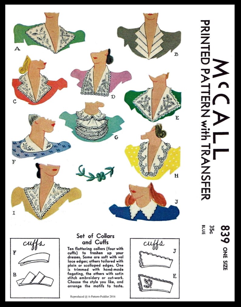 10 Collar Jabot and Cuffs Fabric Sewing Patterns Vintage Etsy