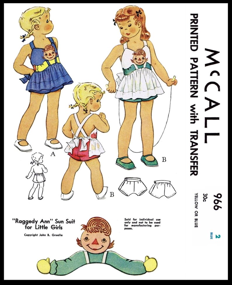 Raggedy Ann Mccall 966 Sewing Pattern Sweet Kids Child Girls | Etsy