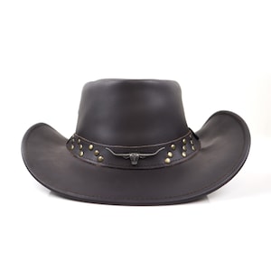 StellMan Genuine Leather Cowboy Hat for Men | Dust & Hide Hat Western Outback Style | Handmade Brown Cattleman Hat with Brass Studs