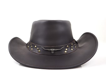 Handmade Leather Cowboy Hat | Western Cattleman with Brass Studs