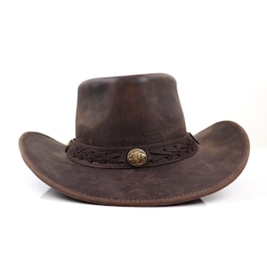 StellMan Western Cowboy Hat for Men & Women, 100% Real Leather Handmade Outback Wide Brim Hat, Outdoor Travel Riding Ranch Fedora Cap