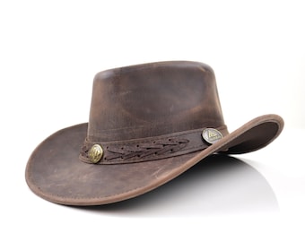 Handmade Leather Cowboy Hat, Wide Brim Outback Fedora
