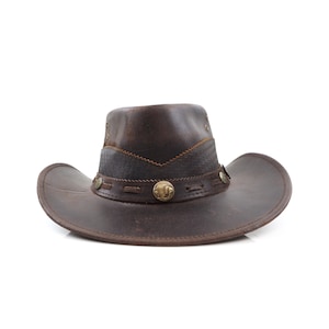 StellMan Leather Cowboy Hat for Men & Women Western Outback Hat Real Cowhide Wide Brim Rustic Western Sun Hat Vintage Festival Rancher Hat