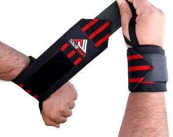 StellMan Weightlifting Wrist Wraps, Red and Black Striped, Gym Support