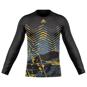 StellMan BJJ MMA Rash Guard Long Sleeve Compression Shirt for Men | No-Gi Grappling Training Top | Black Yellow Athletic Base Layer