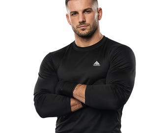 Mens Black Compression Shirt: StellMan Vortex, Long Sleeve Athletic Base Layer