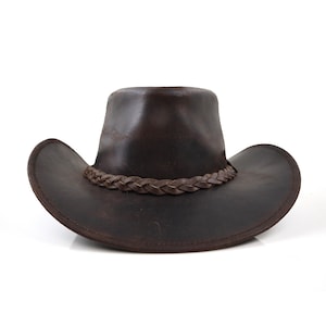 StellMan Genuine Leather Cowboy Hat for Men and Women Western Style Outback Hat, Brown Rancher Hat for Outdoor and Festival Wear