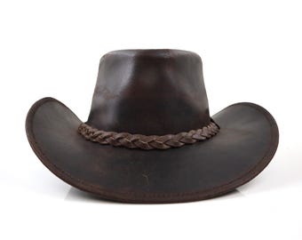 StellMan Genuine Leather Cowboy Hat for Men and Women Western Style Outback Hat, Brown Rancher Hat for Outdoor and Festival Wear