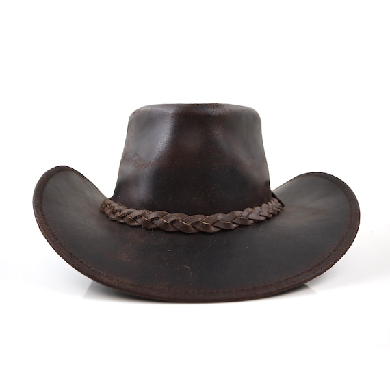 Chapeau Cowboy Cuir Noir - Qualité Haute - Western Outback - Festival Rodéo
