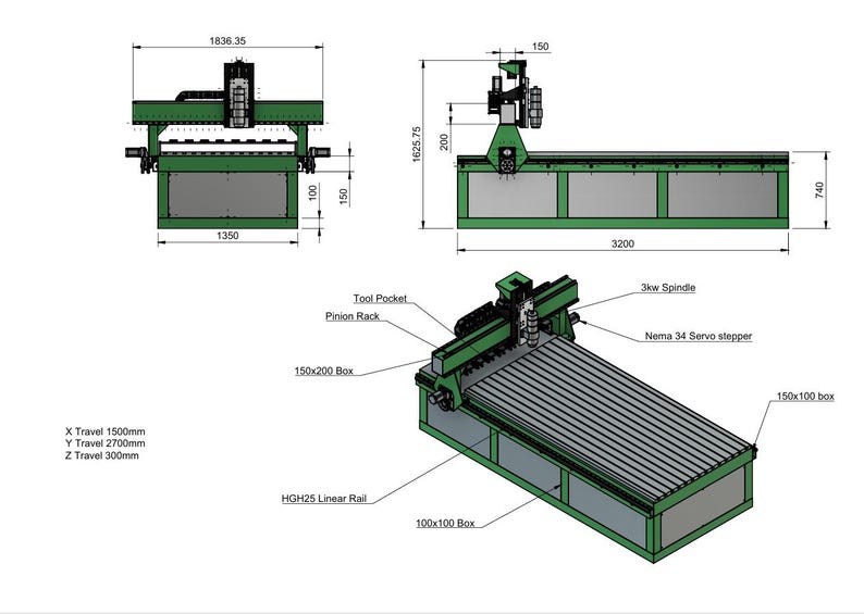 CNC Router Files DIY 4X8 (1250x2500) /3d Model/ Dxf/ STEP/ Pdf Drawings ...