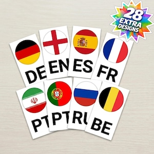 Language Indicator 10x Sticker | Country Flag and  ISO Language Code Label | Multilingual Signage for Menus, Brochures & Conferences