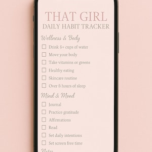 That Girl Daily Habit Tracker | Aesthetic Self Care & Wellness Routine Printable | Glow Up Planner PDF and Canva Template