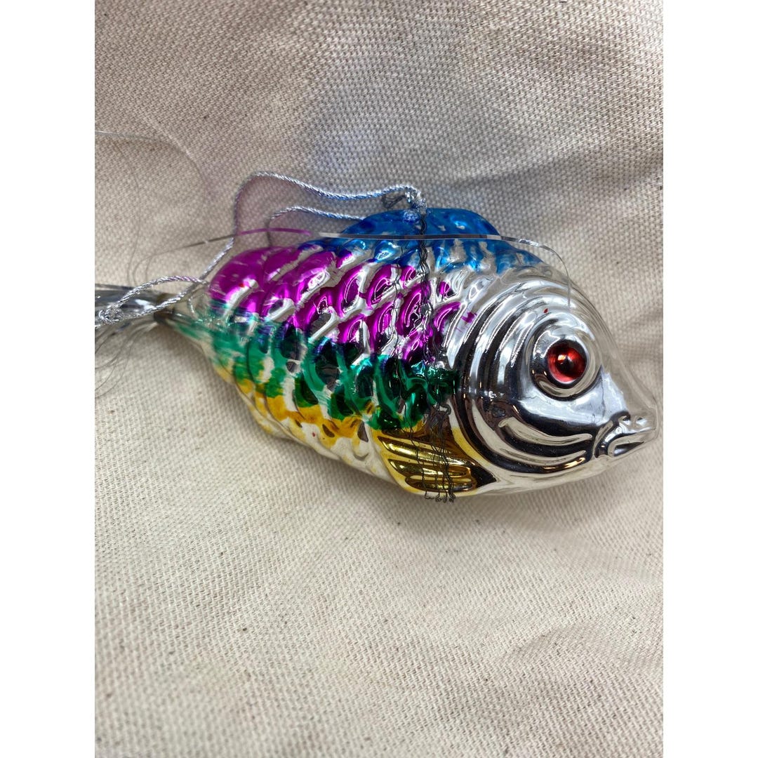 View of This is a Vintage Mercury Glass Fish Christmas Ornament With a Tinsel ...