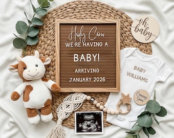 Cow Pregnancy Announcement Template • Digital Western Baby Reveal • Gender Neutral Editable “Holy Cow We're Pregnant, Social Media Design