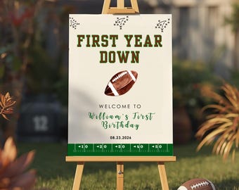 First Year Down Birthday Welcome Sign, Printable 1st Birthday Party Welcome Poster, Football Boy Birthday Party, First Down Birthday
