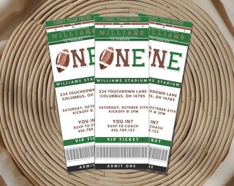 Football Ticket First Birthday Invite, First Year Down Invitation, Boy Sports First Birthday, Rookie Year Football, Digital Printable