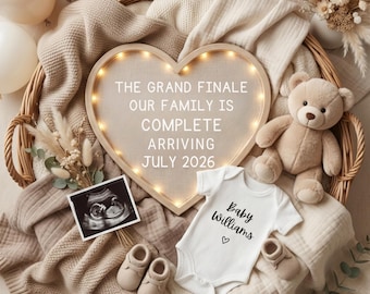 Last Baby Announcement Digital: Teddy Bear, Editable Template, June 2026, July 2026, Agust 2026