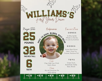First Year Down Birthday Milestone Poster, Printable Football First Birthday Sign, Boy Sports First Birthday, First Down Party Poster