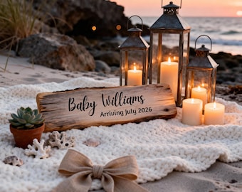 Digital Summer Pregnancy Announcement, Beach Baby Announcement,Neutral Social Media Reveal Facebook Instagram, Canva Editable Template
