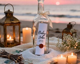 Digital Summer Pregnancy Announcement, Beach Baby Announcement,Neutral Social Media Reveal Facebook Instagram, Canva Editable Template