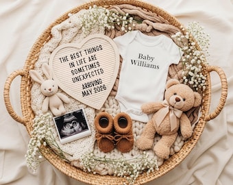 Unexpected Pregnancy Announcement | Teddy Bear & Ultrasound Digital Baby Reveal | Editable Gender Neutral Template for Social Media 2026