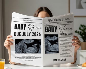 Canva Newspaper Pregnancy Announcement, Large Newspaper Baby Announcement, Pregnancy Announcement Newspaper, Newspaper Baby Shower,