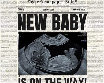 Canva newspaper pregnancy announcement, Large newspaper baby announcement, Pregnancy announcement newspaper, Newspaper baby shower