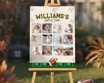 Football First Birthday Hall of Fame Photo Board, First Year Down Birthday Sign Decor, Football Monthly Photo Milestone Poster