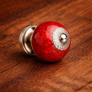 Tirador de puerta de cerámica roja, tirador de cajón vintage, tirador de armario de plata antigua, pomo decorativo para muebles, tirador de armario, herrajes de cocina
