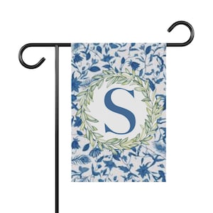Personalized Garden Banner, Floral House Decoration, Custom Initial Flag, Outdoor Decor for Home, Farmhouse Garden Sign