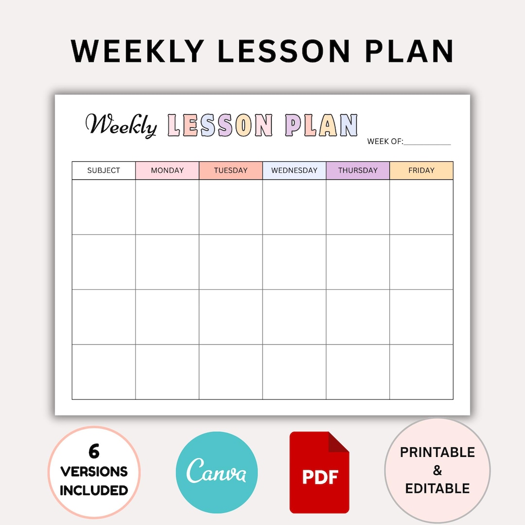 Weekly Lesson Plan Template: Teacher Planner, Classroom Schedule (PDF ...