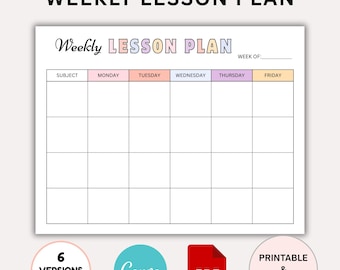Weekly Lesson Plan Template: Teacher Planner, Classroom Schedule (PDF, Canva Editable, US Letter/A4 Size)