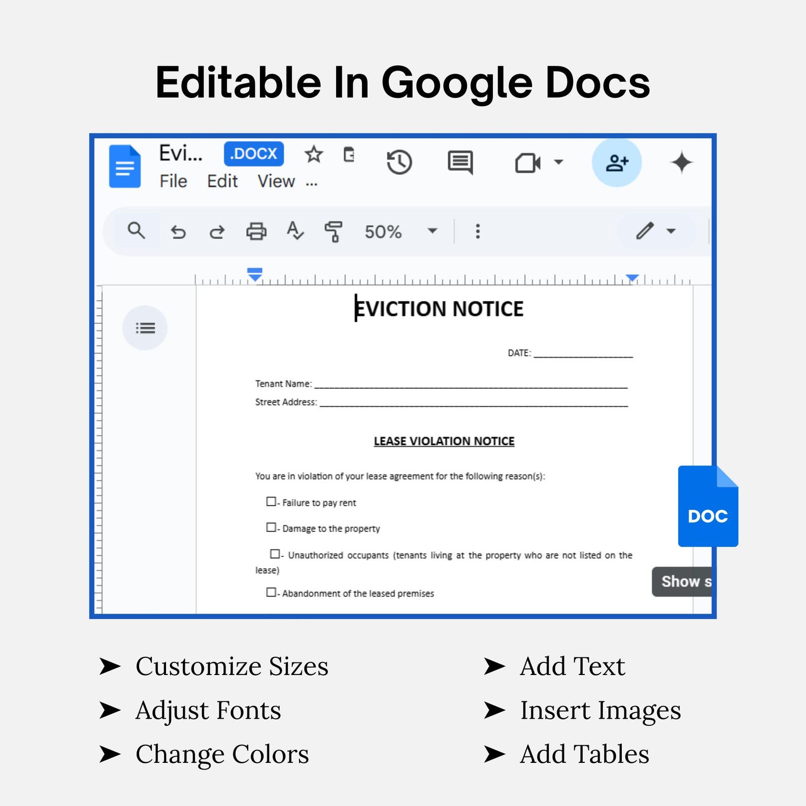 Editable Eviction Notice Template: Landlord Notice to Vacate (word, PDF ...