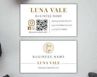 Minimalist QR Code Business Card Template Canva, Elegant Editable DIY Contact Card, 3.5 x 2 Digital Download