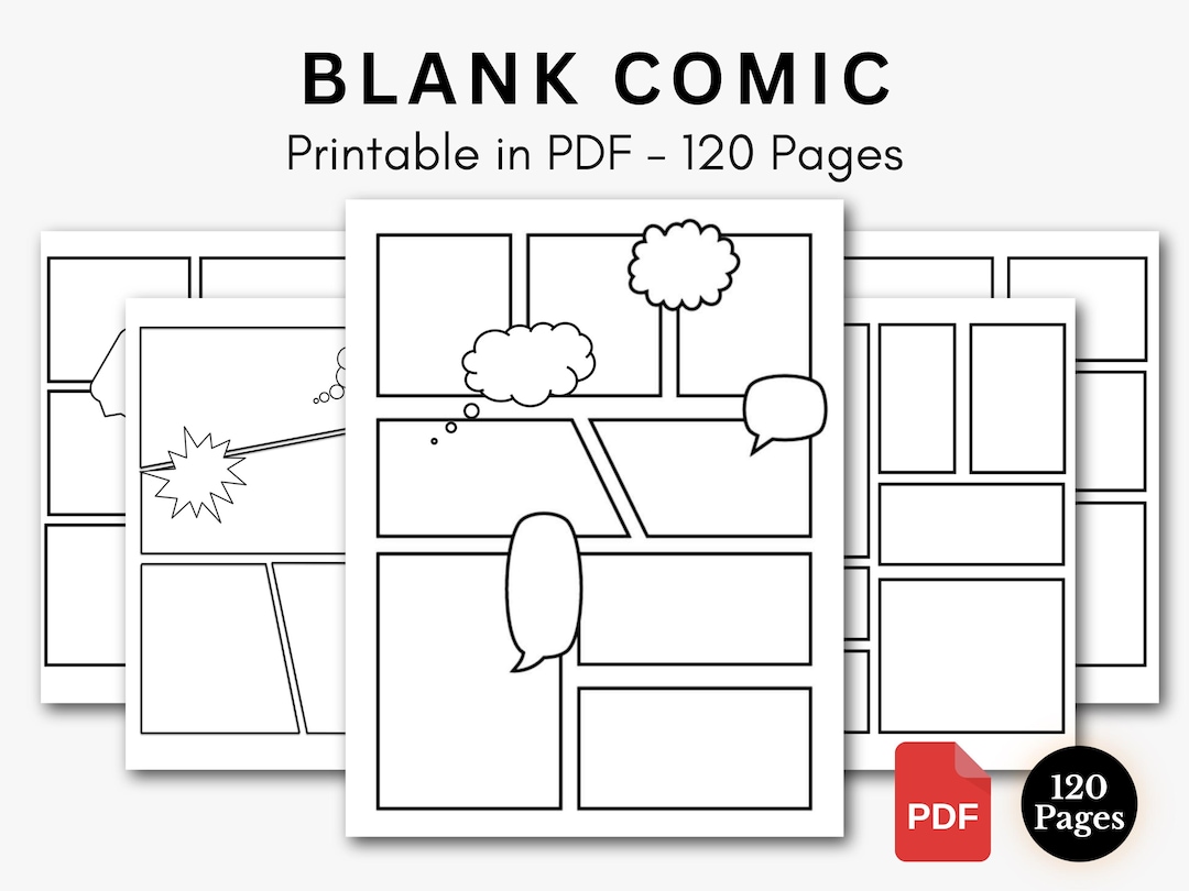 120 Blank Comic Book Template Printable PDF, Comic Drawing Book, Comic ...