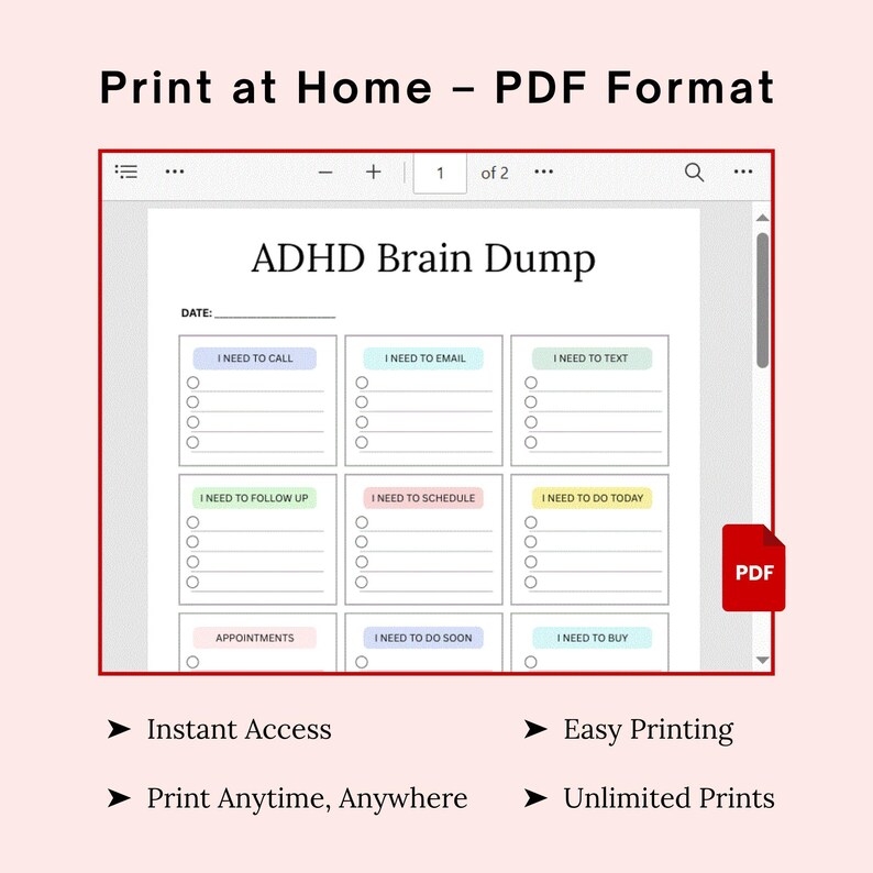Editable ADHD Brain Dump Template. ADHD Daily Planner. Productivity ...