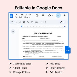 Editable Rental Agreement Template: Month-to-month Lease (word, PDF ...