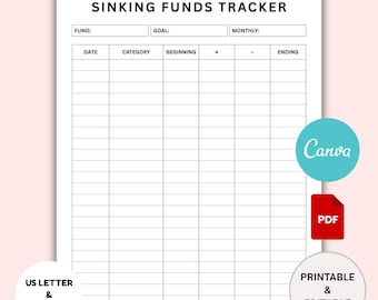 Sinking Funds Tracker Printable PDF, Monthly Savings Planner, Cash Envelope Budget Tracker