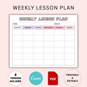 Weekly Lesson Plan Template: Printable Teacher Planner (PDF & Canva Editable)