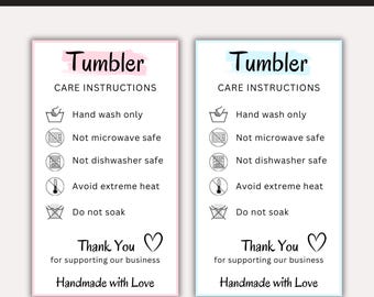 Tumbler Cup Care Instructions Card, Cup Care Card Template, Washing Instructions Card, Mug Care Guide, Small Business Insert