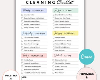 Editable Cleaning Planner, Weekly Chore Schedule, Monthly House Cleaning Checklist, Household Organizer Printable