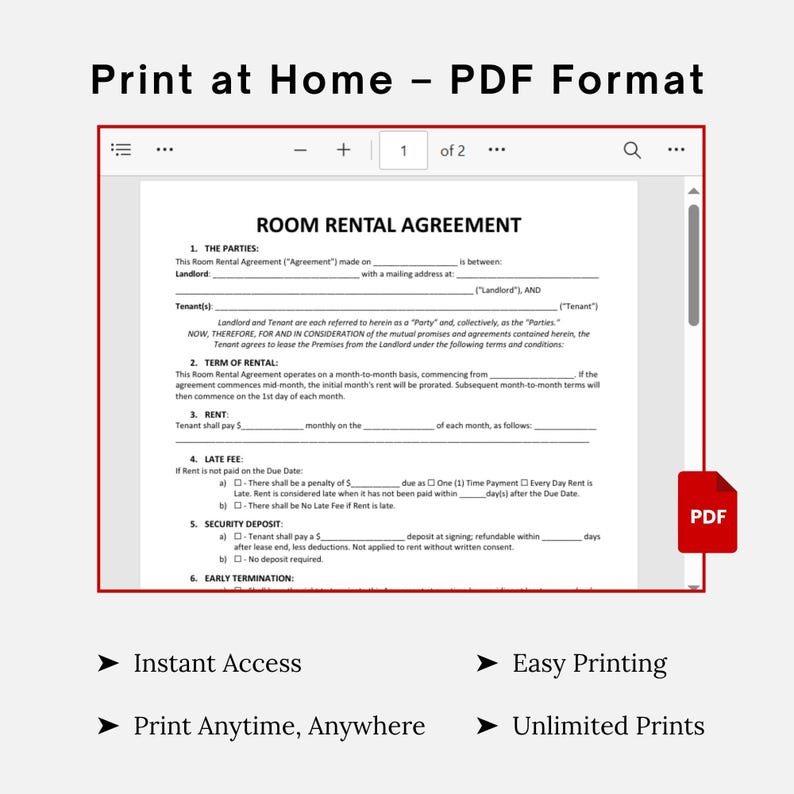 Laye Rent Form Printable Editable Room Rental Agreement Template, Printable Roommate Tenancy ...