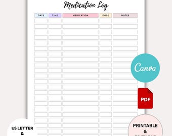 Weekly Medication Log Printable: Daily Medicine Tracker (CANVA & PDF)