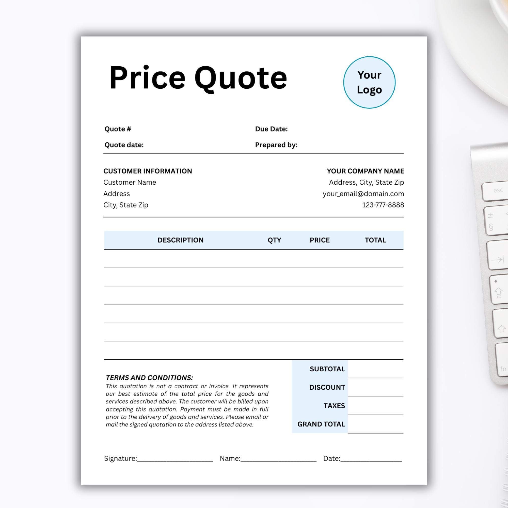 Editable Quote Template, Quote Form, Small Business Invoice Order Form ...